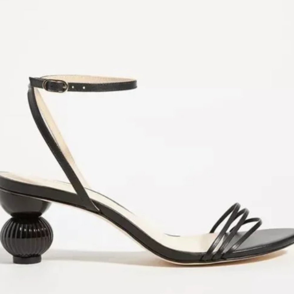 NEW Anthropologie Guilhermina Sculptural Black Leather Heeled Sandal EU 41 US 10